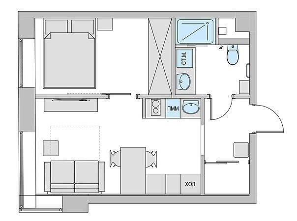 Дизайн - проект маленькой двухкомнатной квартиры, 33кв м.